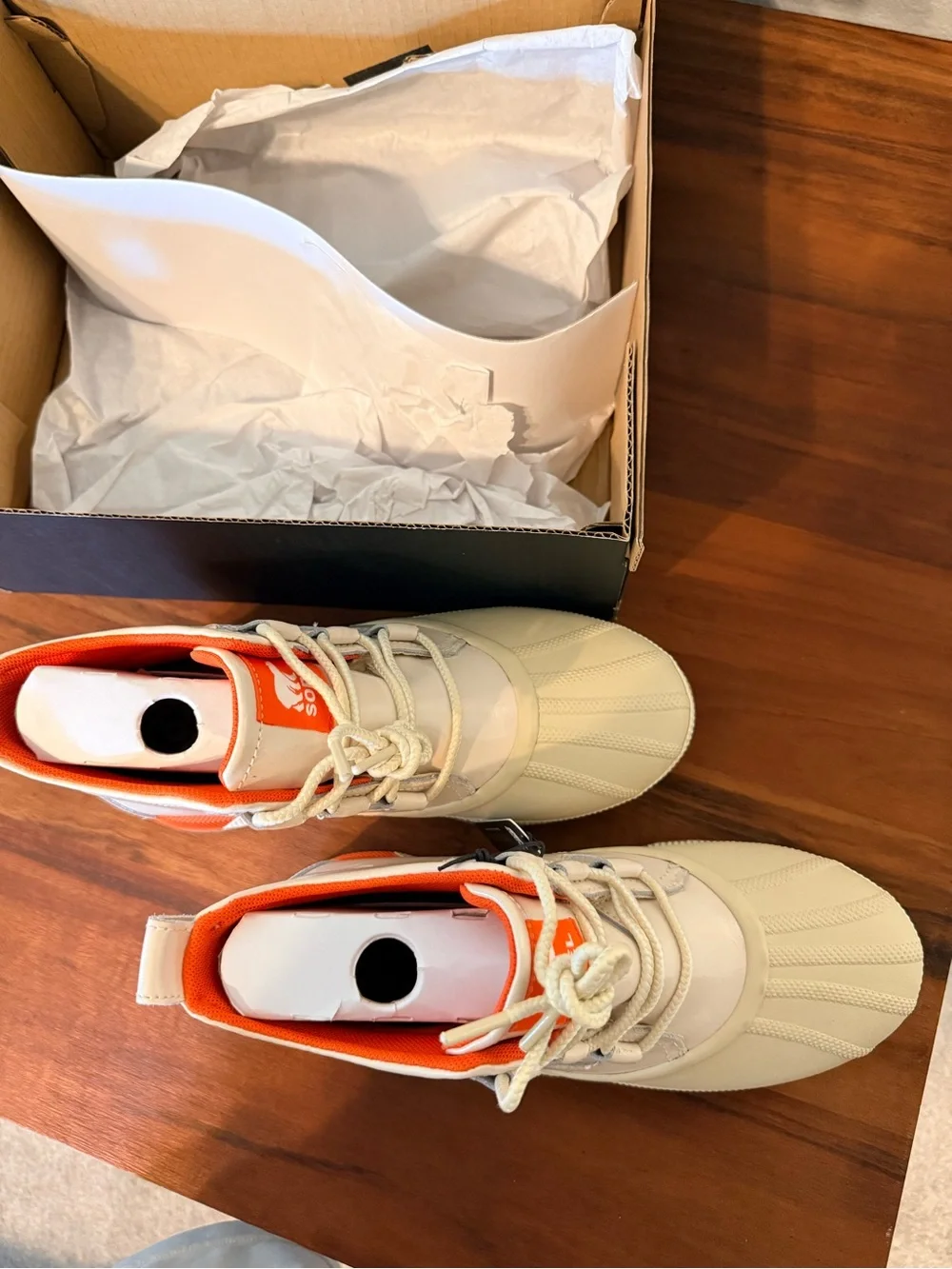 Sorel Cream and Orange Lace-Up Waterproof Boots